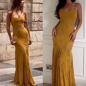 House of CB Mustard Yellow Embellished Maxi Dress